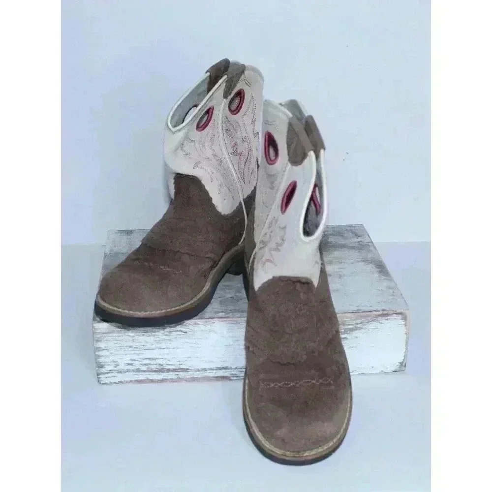 Ariat Cowgirl Boots Pink Brown Embroidered Leather Size 1.5‎ Teen Fatboy Style